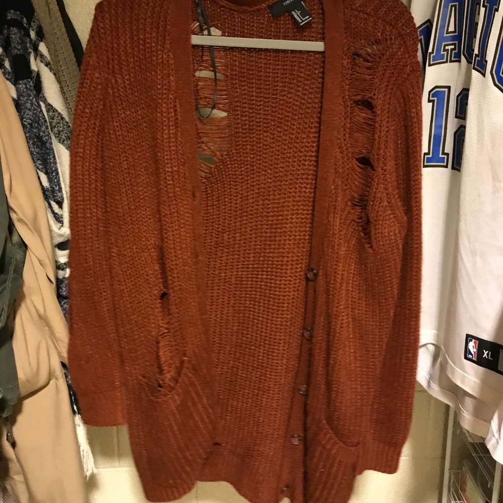 distressed burnt orange cardigan
